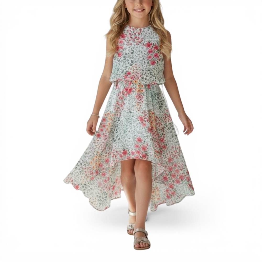 Ava & Yelly Floral Halter Dress Size 12 Asymmetrical Chiffon NWT